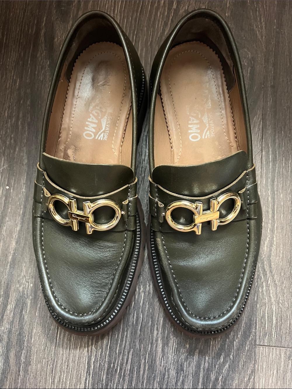 Salvatore Ferragamo Men's Bleecker Lug-sole Loafers In Muschio Calf size 6EEE